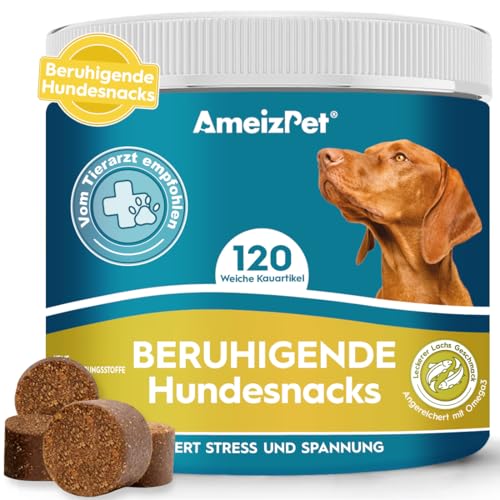 AmeizPet Hunde Weiche Leckerlis Beruhigung Für Hund für Gegen Angst, Bellen, Aggression, Feuerwerk, 120 Hunde Leckerlis von AmeizPet