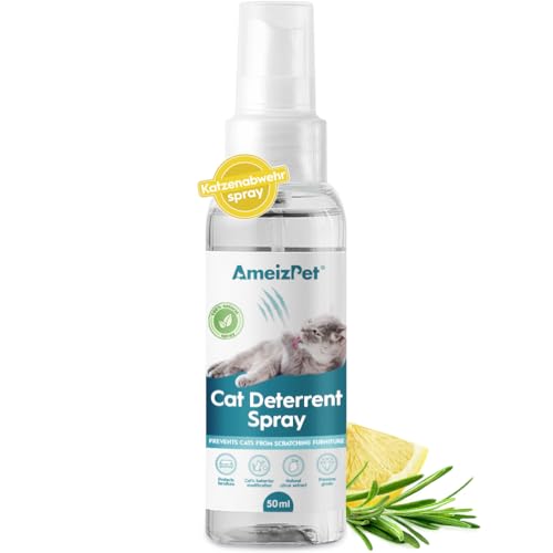 AmeizPet Katzenabwehrspray, Anti Kratz Spray Katzen, Stoppt Katzen beim Kratzen an Möbeln, Teppichen, Vorhängen und Pflanzen, Für Innen- und Außenbereiche – 50ml (1,69Oz) von AmeizPet