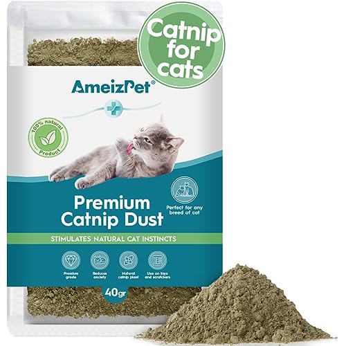 AmeizPet Katzenminze-Staub für Katzen, Katzenminze-Alternative für Training und Spiel, Verhaltensstaub von Katzen und Kätzchen, 40 g (0.09 oz) von AmeizPet