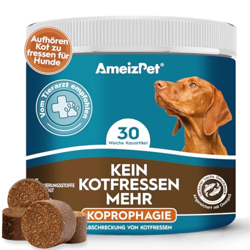AmeizPet Kotfresser Drops Für Hunde, KOT Fressen Hund Verdauungsenzyme, Koprophagie Gegen Kotfressen Hund, 30 Hunde Leckerlis Lachsgeschmack, 67.5g (2.3 Oz) von AmeizPet