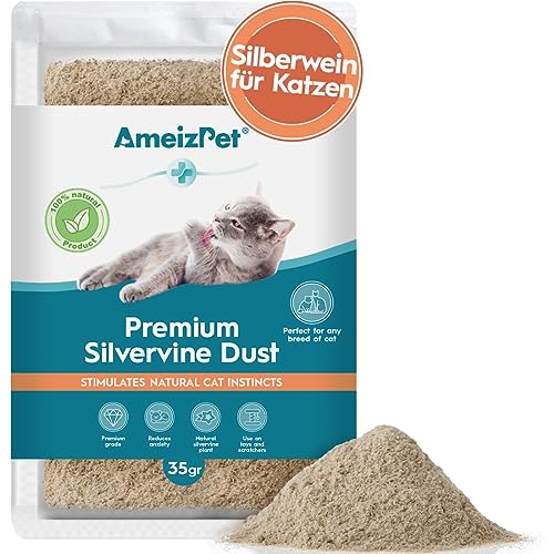 AmeizPet Silvervine Dust für Katzen, Katzenminze-Alternative für Training und Spiel, Verhaltensstaub von Katzen und Kätzchen, 35 g (0.08 Unzen) von AmeizPet