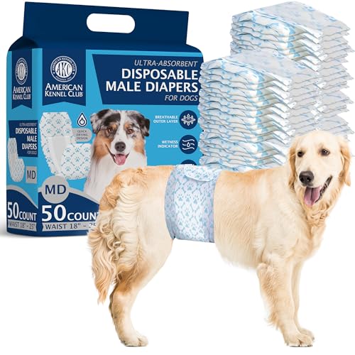 American Kennel Club Einwegwindeln für Rüden, mit Nässeindikator, Medium, 50 Stück von American Kennel Club