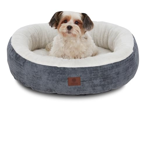 American Kennel Club Rundes Haustierbett aus Mason-Stoff, 58,4 cm, stilvolles waschbares Hundebett mit Rutschfester Unterseite, Plüsch-Schlaffläche, für Katzen, kleine Rassen von American Kennel Club