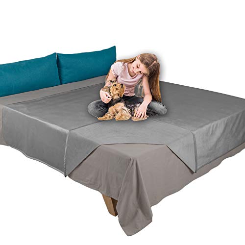 Ameritex Haustierbett-Decke, wendbar, 100% wasserdicht, Samt, super weich, für Sofa und Bett (132 x 203 cm, hellgrau + grau) von Ameritex
