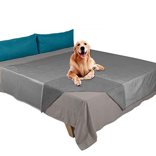 Ameritex Haustierbett-Decke, wendbar, 100% wasserdicht, Samt, super weich, für Sofa und Bett (203 x 203 cm, hellgrau + grau) von Ameritex