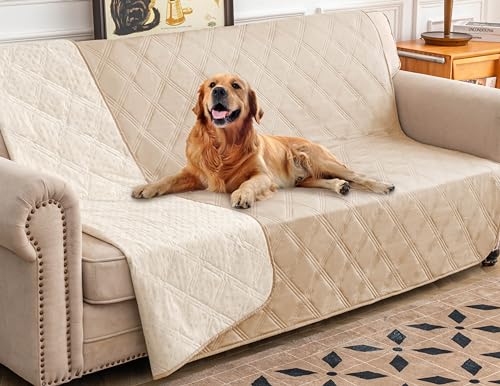 Ameritex Wasserdichter Hundebettbezug Haustierdecke mit rutschfester Rückseite für Möbel, Bett, Couch, Sofa (172 x 203 cm, Beige) von Ameritex