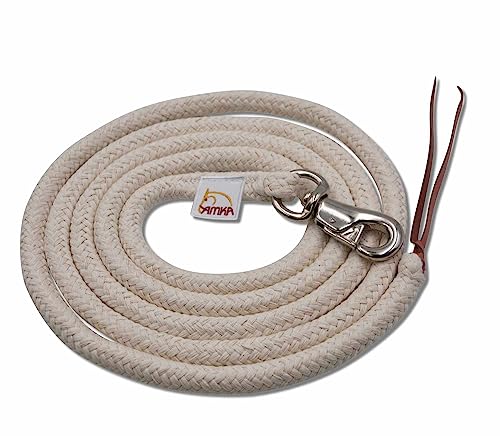 Amesbichler Reitsport AMKA Bodenseil Bodenleine aus Baumwolle + Lederklatsche naturfarben 3 m mit Bull Snap Westernleine von Amesbichler Reitsport