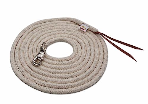 Amesbichler Reitsport AMKA Bodenseil Bodenleine aus Baumwolle + Lederklatsche naturfarben mit Bull Snap Westernleine 4,25 m von Amesbichler Reitsport