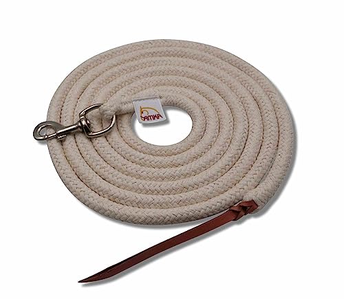 Amesbichler Reitsport AMKA Bodenseil Bodenleine aus Baumwolle mit Lederklatsche, naturfarben 4,25 m mit Karabiner Westernleine von Amesbichler Reitsport