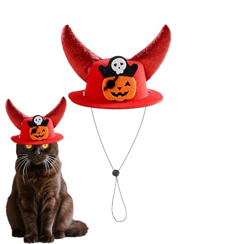 Amesor Hundehut | Mit Hörnern Halloween Haustier Kopfbedeckung | Verstellbares Kostümzubehör Für Festivitäten Karneval Cosplay Familienfeiern Bühnenauftritte von Amesor