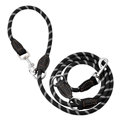 Amexo Hundeleine 3M Laufleine für Hunde aus Nylon mit Reflektierend Durch Die Freihandleine Hund Umhängeleine Hund für Große & Mittelgroße Hunde (Schwarz) von Amexo