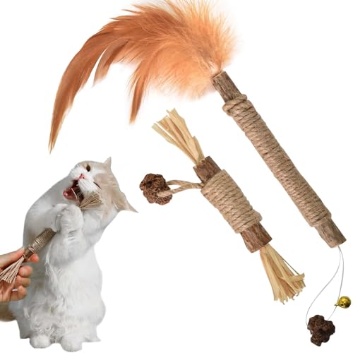 Amexo Natürliches Kausticks für Katzen Kauspielzeug, 2Pcs Katzenminze Sticks Katzen Kauhölzer Katzenminze Bälle, Interaktives Katzenspielzeug für Zahnpflege Fördert die Verdauung von Amexo