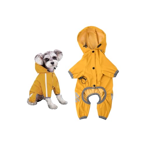 Amexo Regenmantel für Hunde Hunderegenmantel wasserdichte mit Kragenloch Einstellbare 4-Beine Haustier Poncho Hund Regenmantel mit Kapuze Reflektierendem Streifen für Kleine Mittelgroße Hunde (M) von Amexo