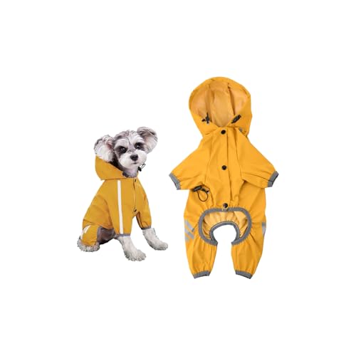 Amexo Regenmantel für Hunde Hunderegenmantel wasserdichte mit Kragenloch Einstellbare 4-Beine Haustier Poncho Hund Regenmantel mit Kapuze Reflektierendem Streifen für Kleine Mittelgroße Hunde (S) von Amexo