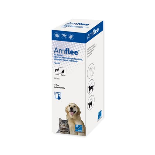 Amflee Hund & Katze, Fipronil Spray gegen Zecken, Flöhe und Haarlinge zur Anwendung auf der Haut, 2,5 mg/ml Lösung, 100 ml von AMFLEE