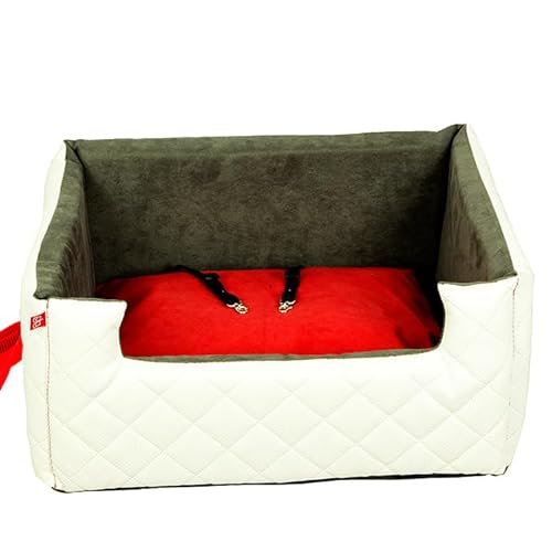 Amibelle komfortabler Hundesitz | LUX L Weiß mit roten Streifen | L 57 x B 50 x H 25 cm | Autositz Rückbank/Vordersitz Hunde | ohne Chemie von Amibelle