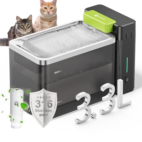 Amicura A3 Lite Trinkbrunnen für Katze mit Ultraﬁltration - 3,3L Großer Tank, SUS316 Edelstahl-Trinkschale, Leise (≤25dB), 100% Wasserdicht Und Stromsicher für Sauberes Trinkwasser (Schwarz) von Amicura