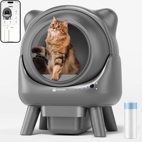 Amicura Cura X1 Automatische Selbstreinigende Katzentoilette mit App-Steuerung, Sicherheitssensor (Anti-Pinch), XXL Geruchsdichter Abfallbehälter, Kindersicherung, Leicht zu Reinigen von Amicura