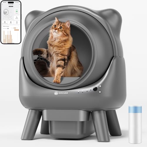 Amicura Cura X1 Katzenklo Selbstreinigend mit App-Steuerung, Sicherheitssensor (Anti-Pinch), Geruchsdichter Abfallbehälter Selbstreinigende Katzentoilette, Leicht zu Reinigen Elektrisches Katzenklo von Amicura
