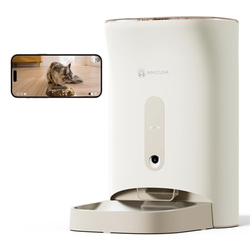 Amicura F1 Pro Futterautomat Mit 2K Kamera & 2.4G/5G Dual-WiFi, 4.5L Automatischer Futterspender Mit 160° Nachtsicht, Anti-Blockade-System, 3-Fach Frischeschutz & APP-Steuerung Für Katzen von Amicura