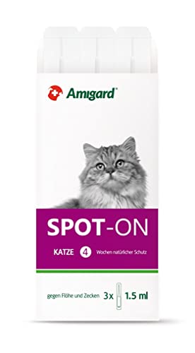 Amigard Spot-On 3er Pack für Katzen, gegen Zecken und Flöhe, 3X 1 Monat Schutz, pflanzliche Wirkstoffe, ohne Parfüm und Konservierungsmittel, vegan von Amigard