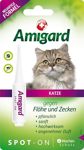 Amigard Spot-On 1er Pack für Katzen, gegen Zecken und Flöhe, 1 Monat Schutz, pflanzliche Wirkstoffe, ohne Parfüm und Konservierungsmittel, vegan von Amigard