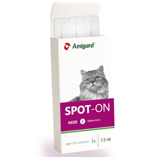 Amigard Spot-On 3er Pack für Katzen, gegen Zecken und Flöhe, 3X 1 Monat Schutz, pflanzliche Wirkstoffe, ohne Parfüm und Konservierungsmittel, vegan Amigard Spot-On 3er Pack für Katzen, gegen Zecken und Flöhe, 3X 1 Monat Schutz, pflanzliche Wirkstoffe, ohne Parfüm und Konservierungsmittel, vegan von Amigard