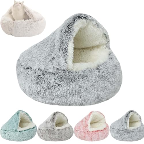 Amiweny Pursnug, Pursnug Cat Bed, Purrsnug Calming Cozycave, Pursnug Cat Cave, Calming Plush Dog Bed, Cozy Cocoon Pet Bed for Dogs, Cocoon Dog Bed (50 * 50cm,Gray, Long Velvet) von Amiweny