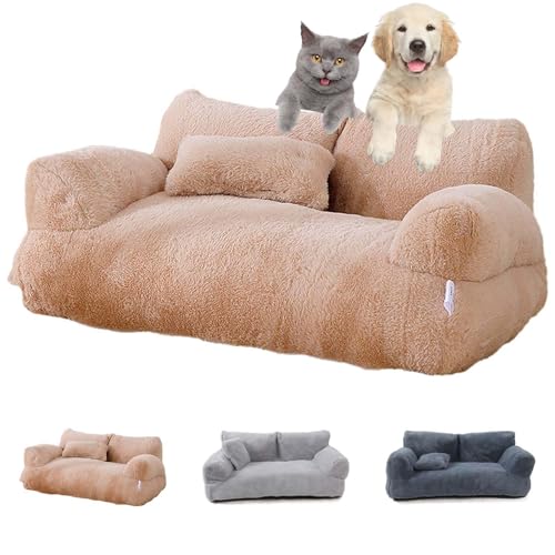 Amiweny Revuera Pet Sofa, Revuera Calming Pet Sofa, Revuera Pet Bed, Calming Dog Bed Fluffy Plush Pet Sofa, Washable Large Memory Foam Pet Dog Bed (L,Khaki) von Amiweny