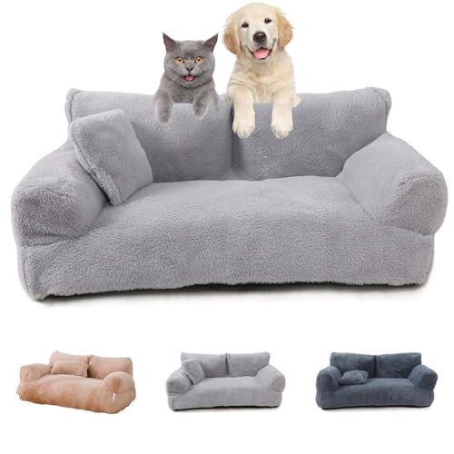 Amiweny Revuera Pet Sofa, Revuera Calming Pet Sofa, Revuera Pet Bed, Calming Dog Bed Fluffy Plush Pet Sofa, Washable Large Memory Foam Pet Dog Bed (L,Light Gray) von Amiweny