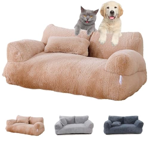 Amiweny Revuera Pet Sofa, Revuera Calming Pet Sofa, Revuera Pet Bed, Calming Dog Bed Fluffy Plush Pet Sofa, Washable Large Memory Foam Pet Dog Bed (XL,Khaki) von Amiweny