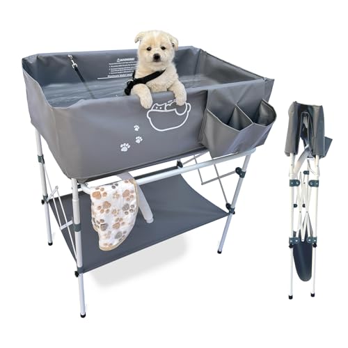 Amlmpet Erhöhte Hundebadewanne, tragbare Hundewaschstation für Zuhause mit Handtuchstange und Aufbewahrung, faltbare Haustierbadewanne für kleine und mittelgroße Hunde Amlmpet Erhöhte Hundebadewanne, tragbare Hundewaschstation für Zuhause mit Handtuchstange und Aufbewahrung, faltbare Haustierbadewanne für kleine und mittelgroße Hunde von Amlmpet