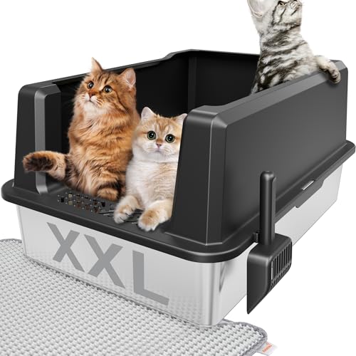 Amniau Jumbo-Katzentoilette aus Edelstahl, offen, XXL, 71,1 x 52,1 x 35,6 cm, für große Katzen und Haushalte mit mehreren Katzen, auslaufsichere hohe Wände und rutschfester Boden, antihaftbeschichtet Amniau Jumbo-Katzentoilette aus Edelstahl, offen, XXL, 71,1 x 52,1 x 35,6 cm, für große Katzen und Haushalte mit mehreren Katzen, auslaufsichere hohe Wände und rutschfester Boden, antihaftbeschichtet von Amniau