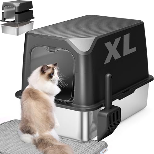 Amniau Katzentoilette aus Edelstahl mit Deckel, extra groß, ideal für große & kleine Katze, leicht zu reinigen, Anti-Auslaufen, nicht klebrig, multifunktional, 5.1 cm-1, Schwarz Amniau Katzentoilette aus Edelstahl mit Deckel, extra groß, ideal für große & kleine Katze, leicht zu reinigen, Anti-Auslaufen, nicht klebrig, multifunktional, 5.1 cm-1, Schwarz von Amniau