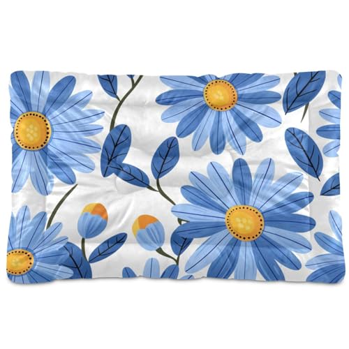 Amooorous Haustierbett-Matte mit niedlichen blauen Gänseblümchen, waschbar, rutschfest, weich, bequem, für mittelgroße und große Hunde, 91,4 x 61 cm von Amooorous