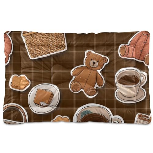 Amooorous Hundehütte mit Cartoon-Bär-Motiv, waschbar, weich, rutschfest, für mittelgroße und große Hunde, 91,4 x 61 cm, Braun von Amooorous