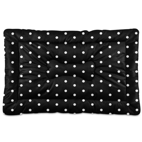 Amooorous Hundehütte mit weißen Punkten auf schwarzem Hintergrund, waschbar, weich, bequem, rutschfeste Unterseite, für mittelgroße und große Hunde, 91,4 x 61 cm von Amooorous