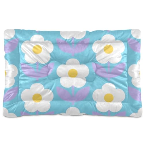 Amooorous Vector Flower Haustiermatratze, waschbar, rutschfest, weich, bequem, für große, mittelgroße und kleine Hunde, 91,4 x 61 cm, Weiß / Blau Amooorous Vector Flower Haustiermatratze, waschbar, rutschfest, weich, bequem, für große, mittelgroße und kleine Hunde, 91,4 x 61 cm, Weiß / Blau von Amooorous
