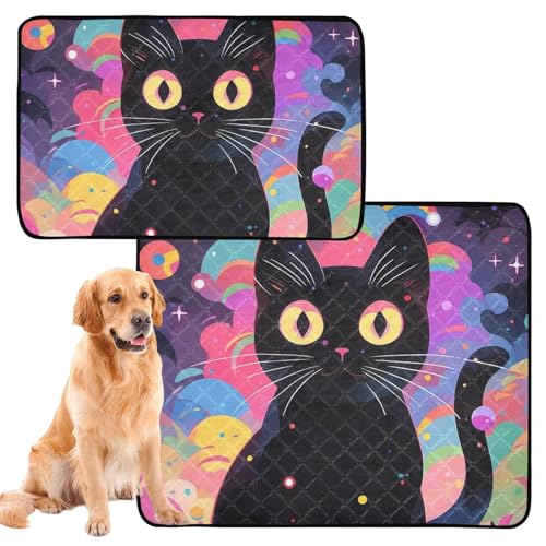 Hunde-Teppich für Hunde mit schlammigen Füßen, waschbar, rutschfeste Matte für Auto und Flugzeug, 61 x 91,4 cm + 91,4 x 106,7 cm, niedliche Cartoon-schwarze Katze, 2 Stück von Amooorous