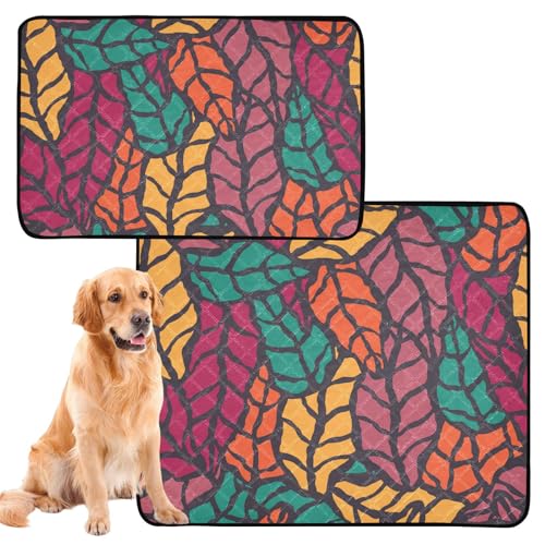 Hundematte, waschbar, rutschfest, für Auto und Flugzeug, 61 x 91,4 cm + 91,4 x 106,7 cm, bunte strukturierte Blätter, 2 Stück von Amooorous