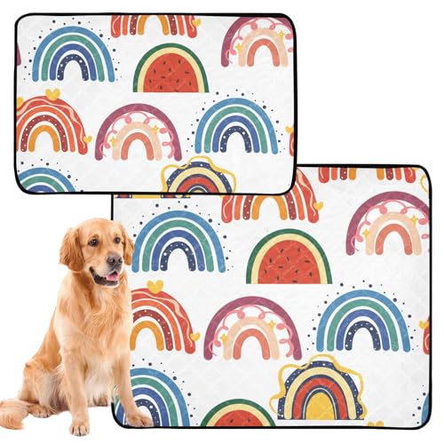 Wasserabsorbierende Matte für Hundenapf, schlammige Matten für Hunde, waschbar, rutschfest, für Flugzeugkäfige, 61 x 91,4 cm + 91,4 x 106,7 cm, Cartoon, niedlicher Regenbogen, 2 Stück Wasserabsorbierende Matte für Hundenapf, schlammige Matten für Hunde, waschbar, rutschfest, für Flugzeugkäfige, 61 x 91,4 cm + 91,4 x 106,7 cm, Cartoon, niedlicher Regenbogen, 2 Stück von Amooorous