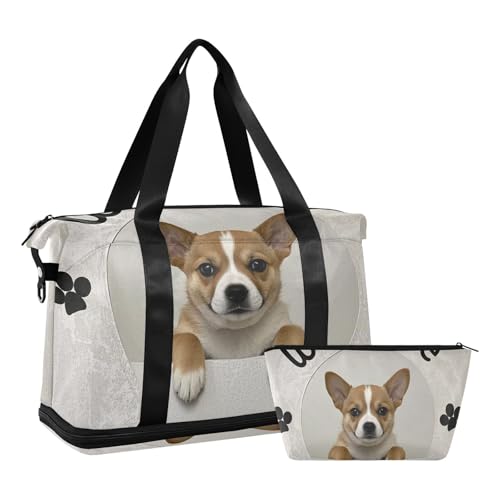 Welcome Home Reisetasche, niedlicher Cartoon-Hund, persönlicher Artikel, Schultertasche, Wochenend-Tragetasche mit verstellbarem Gurt, für Flugzeugreisen, wasserdicht, willkommener Hund, 1 Größe, von Amooorous
