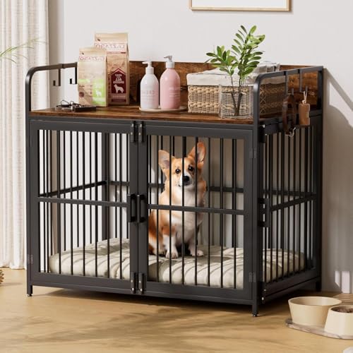 Amopatio Hundekäfig für Zuhause, Hundebox Holz mit 2 Türen, Hundehütte Indoor mit 4 Haken, Hundehaus für große mittelgroße kleine Hunde bis zu 100kg, 94x60x88cm, Vintagebraun Amopatio Hundekäfig für Zuhause, Hundebox Holz mit 2 Türen, Hundehütte Indoor mit 4 Haken, Hundehaus für große mittelgroße kleine Hunde bis zu 100kg, 94x60x88cm, Vintagebraun von Amopatio