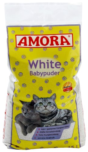 Amora 28330 White Katzenstreu mit Babypuderduft 15 Liter von Amora