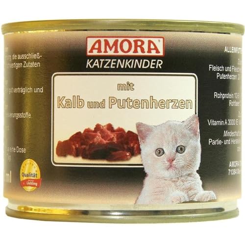 Amora Cat Fleisch pur Katzenkinder Kalb&Putenh. | 6X 200g Katzenfutter von AMORA