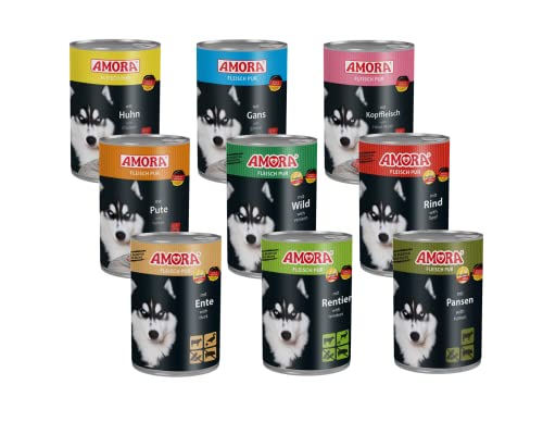 Amora Dog Fleisch Pur | 24x400g Hundefutter Mix | getreidefreie Vollnahrung für Hunde mit 70 % Fleisch und tierischen Bestandteilen von Amora