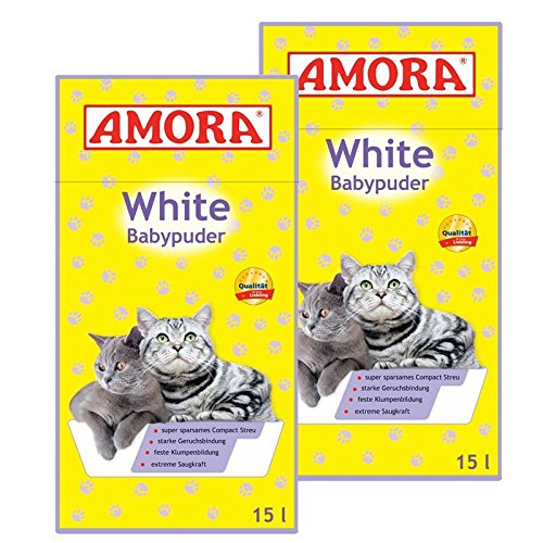 Amora White Katzenstreu mit Babypuderduft 30L (2 x 15 Liter) von Amora