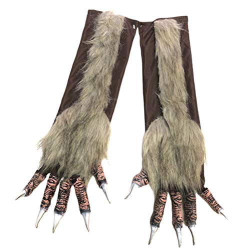 AMOSFUN Halloween Simulation Wolf Handschuhe haarige Wolf Klaue Terror Teufel Tier Kralle Tier Krallen Handschuh für Halloween Cosplay Kostüm Zubehör Karneval Cosplay Party Supplies von Amosfun