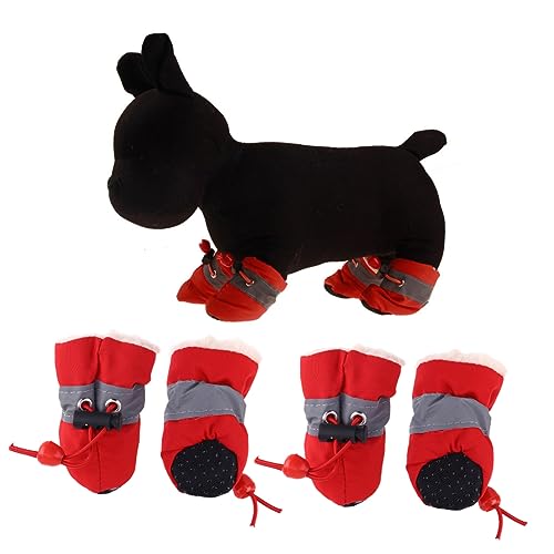 Amosfun 1 Satz Hundeschneestiefel Für Kleine Mittelgroße Hunde Welpen- Schneestiefel Für Katzen Haustierschuhe Für Chihuahua Hundeschuhe Für Den Winter Rote Kleiner Hund Der Hund von Amosfun