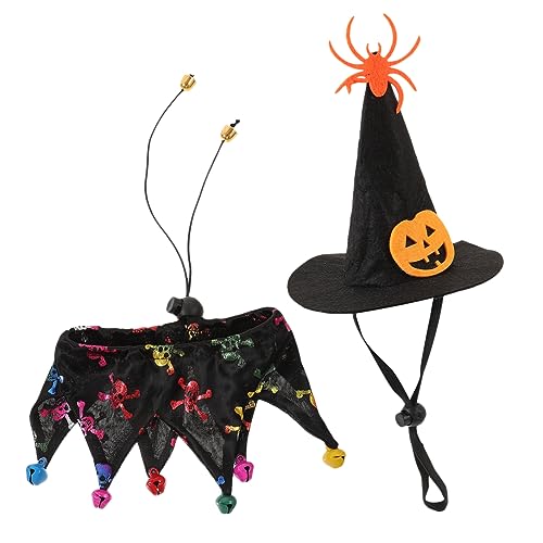 Amosfun Halloween Haustier Party Essential Katze Hexenhut Halsband Set Kürbis Muster Hundekatze Kostüm Zubehör von Amosfun